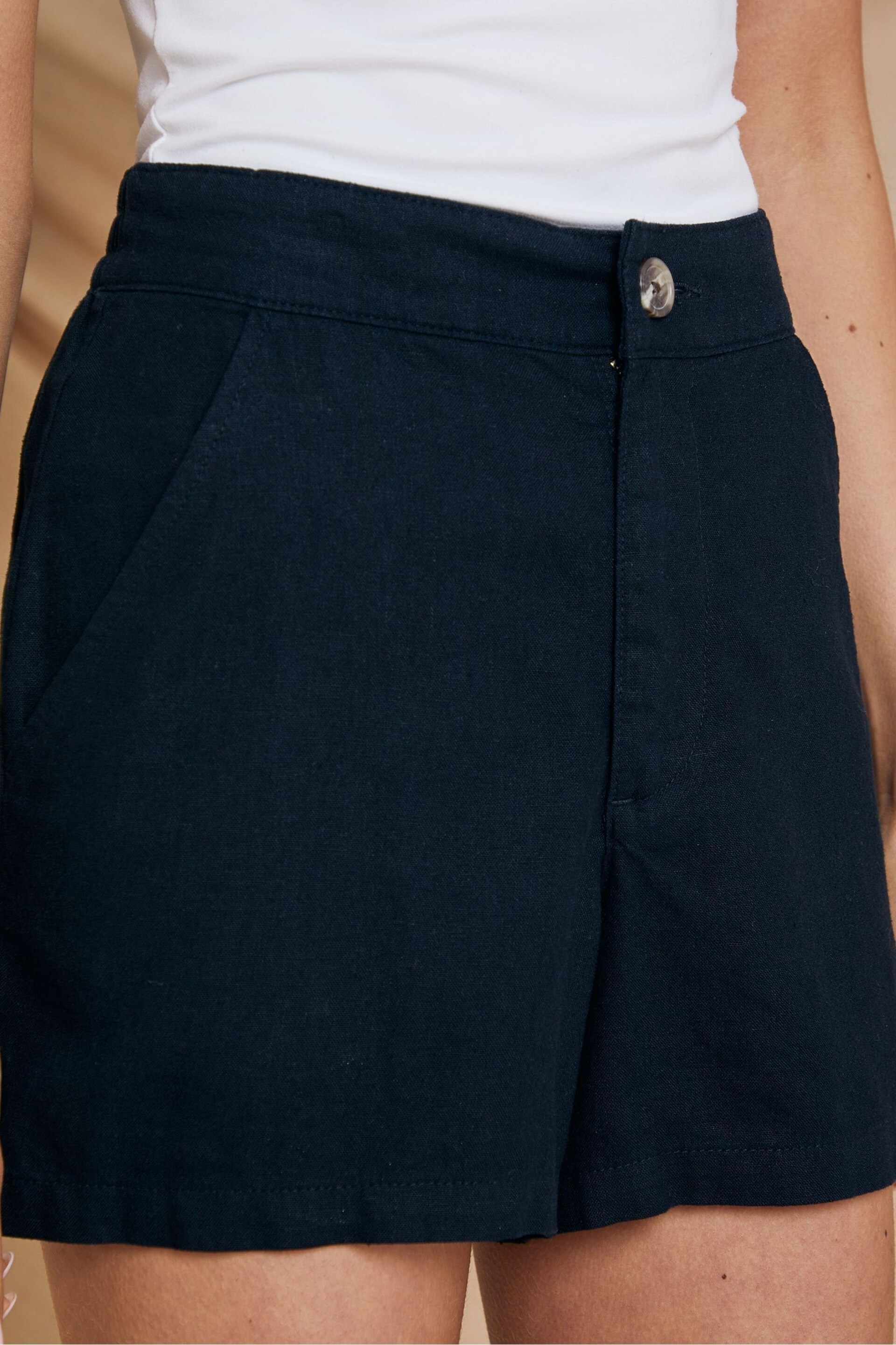 Threadbare Black Linen Blend Shorts - Image 4 of 4