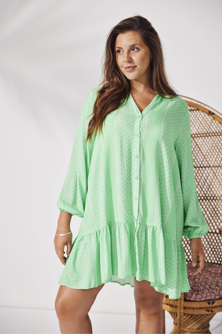 ONLY Curve Green Printed V-Neck Summer Smock Dress - Image 1 of 8