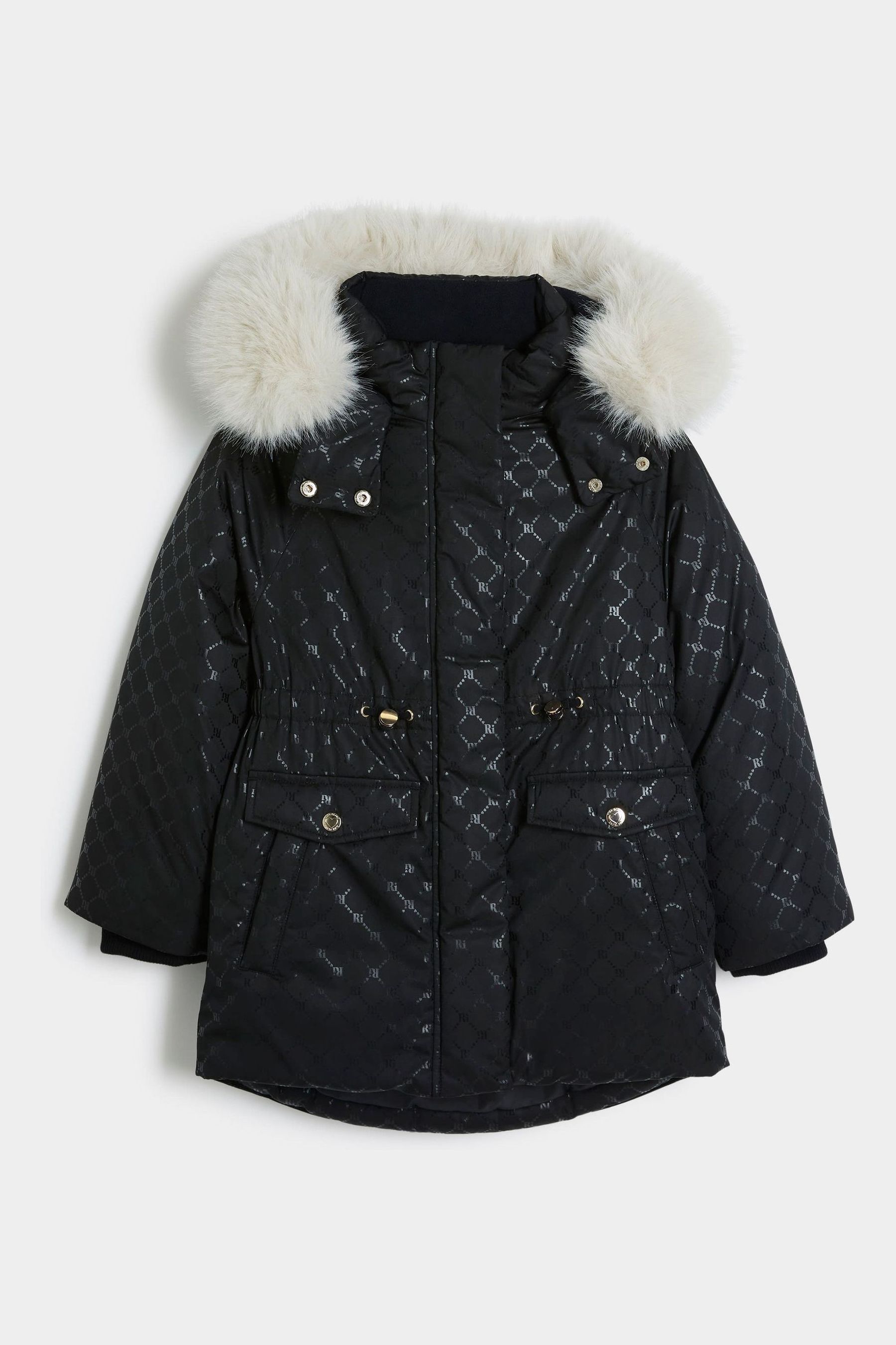 Buy River Island Black Girls Monogram Padded Coat from Next Luxembourg