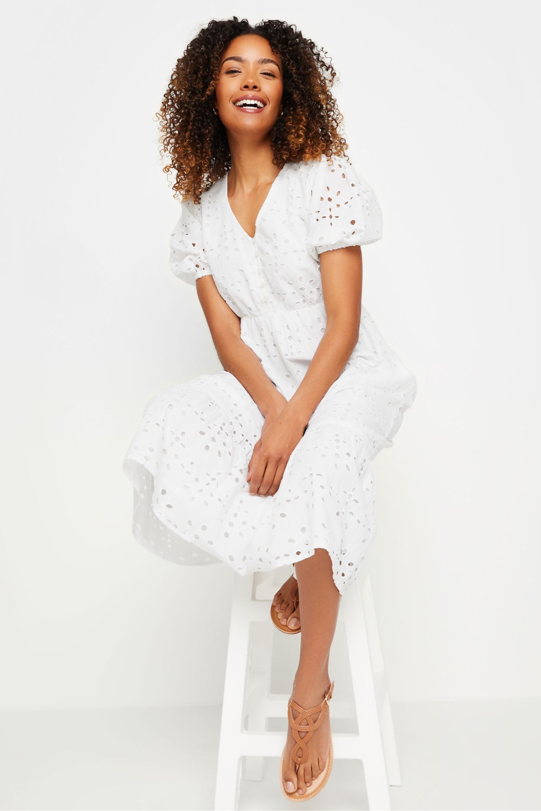 Womens white broderie anglaise dress top