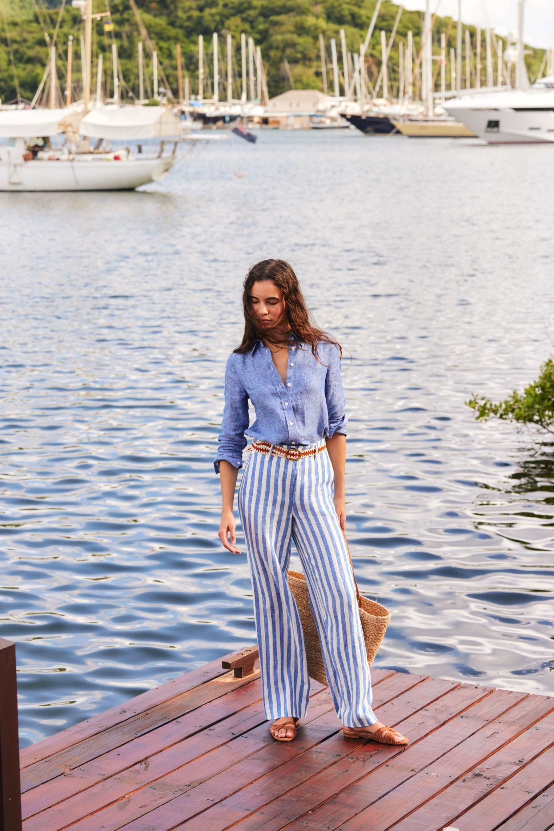 Buy Boden Blue 100 Cotton Westbourne Striped Linen Trousers from the Next UK online shop