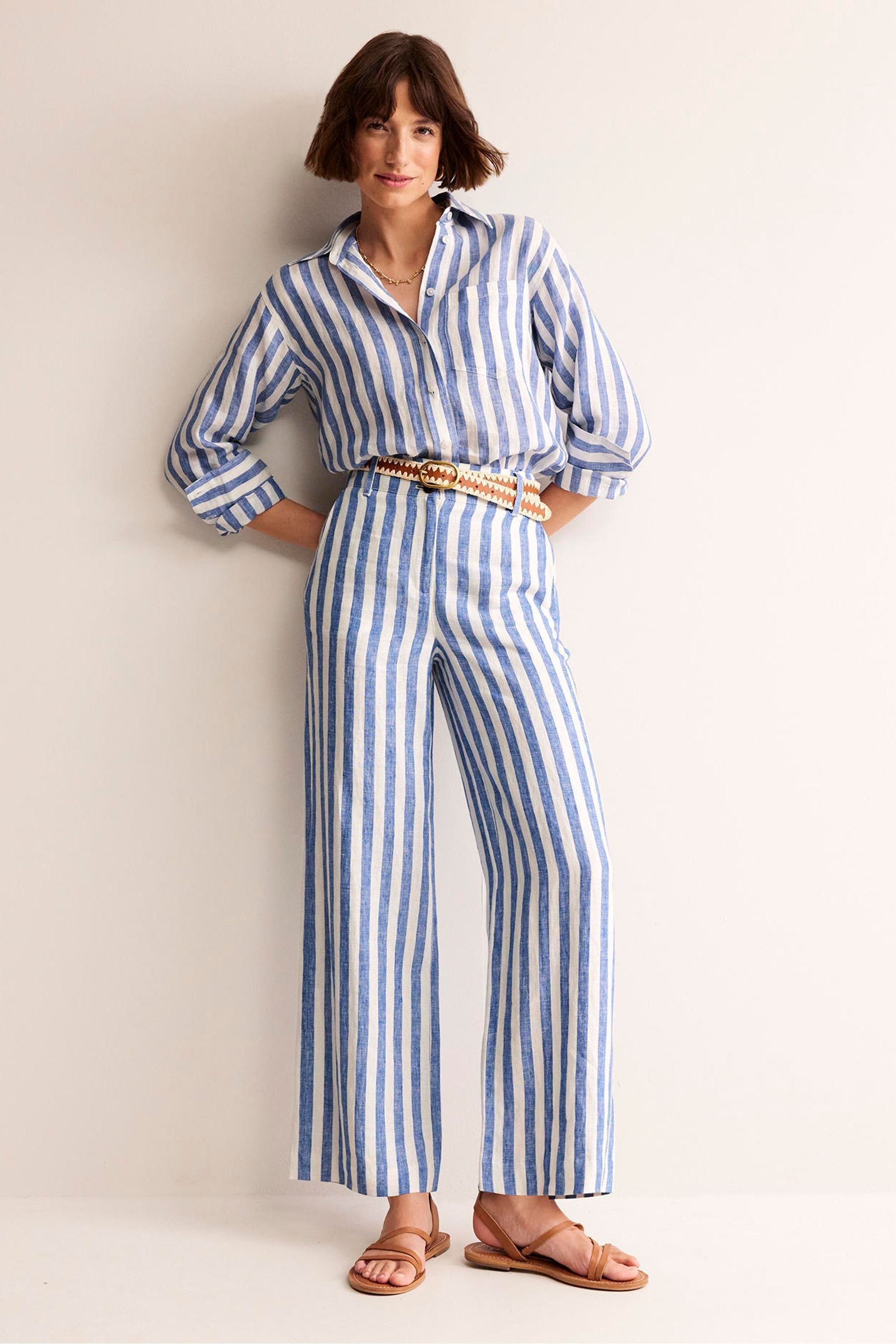 Buy Boden Blue 100 Cotton Westbourne Striped Linen Trousers from the Next UK online shop