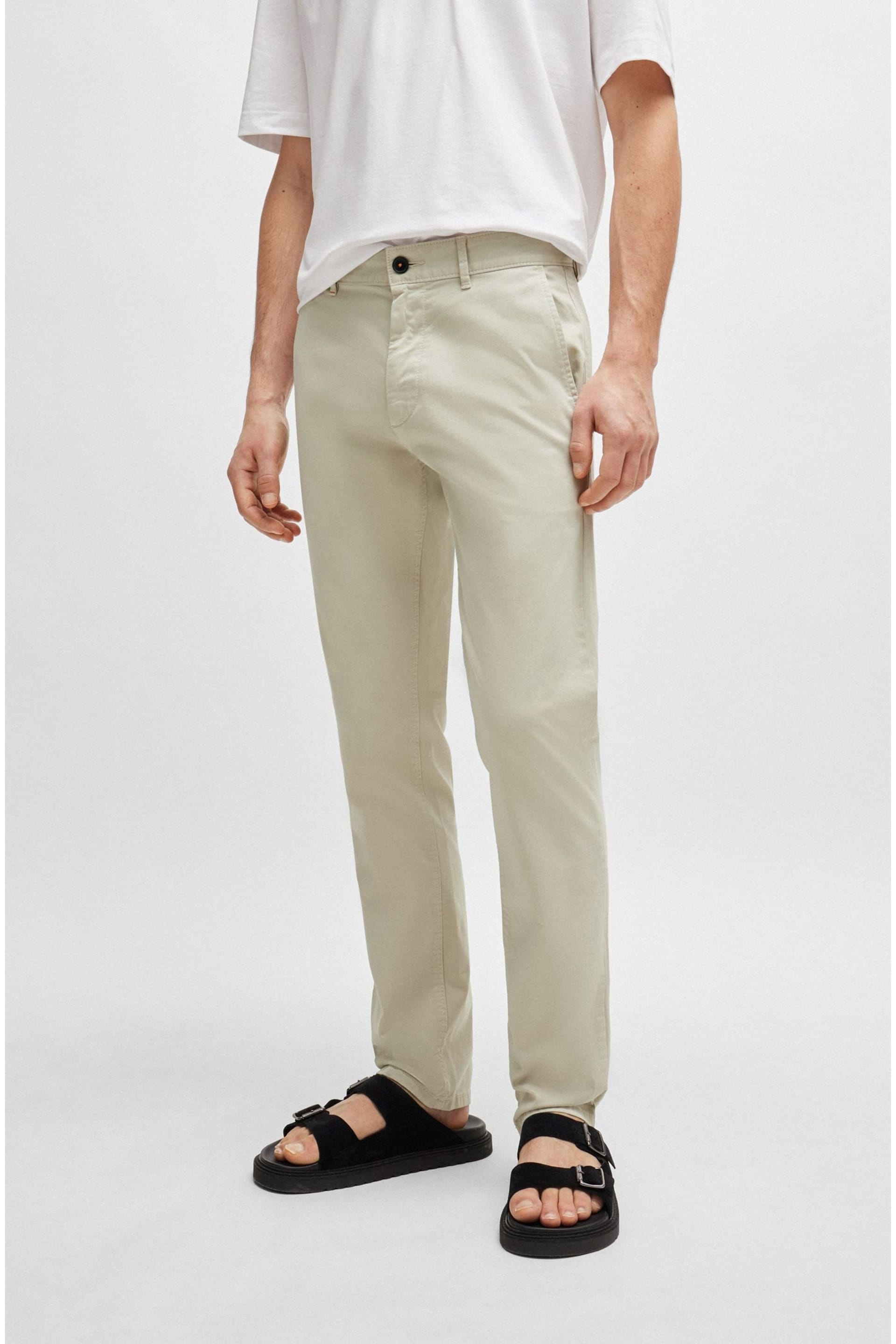 BOSS Cream Slim-Fit Trousers In Stretch-Cotton Satin - Image 3 of 4