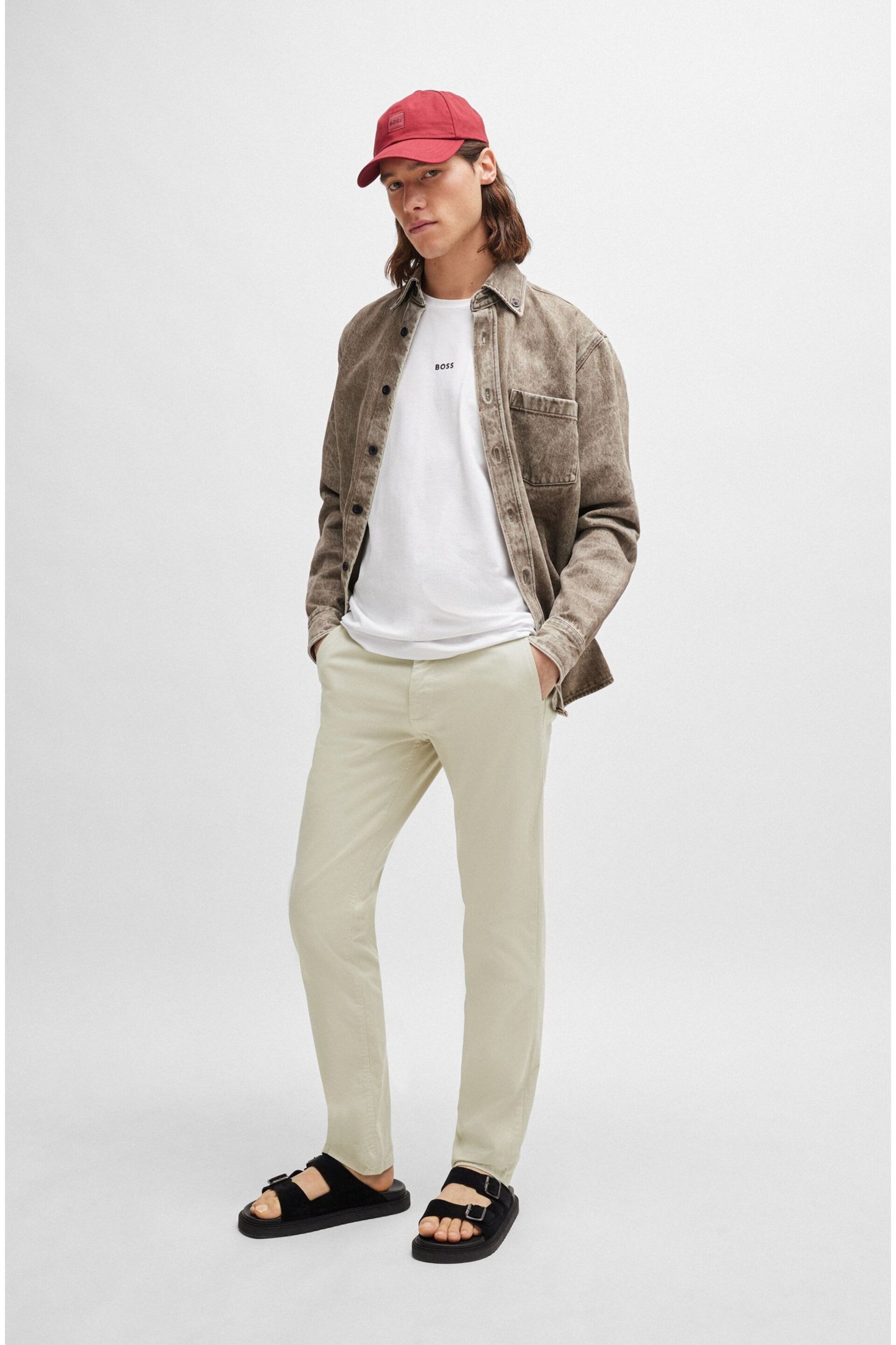 BOSS Cream Slim-Fit Trousers In Stretch-Cotton Satin - Image 5 of 5