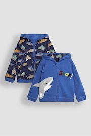 JoJo Maman Bébé Blue Shark Applique Reversible Hoodie - Image 2 of 10