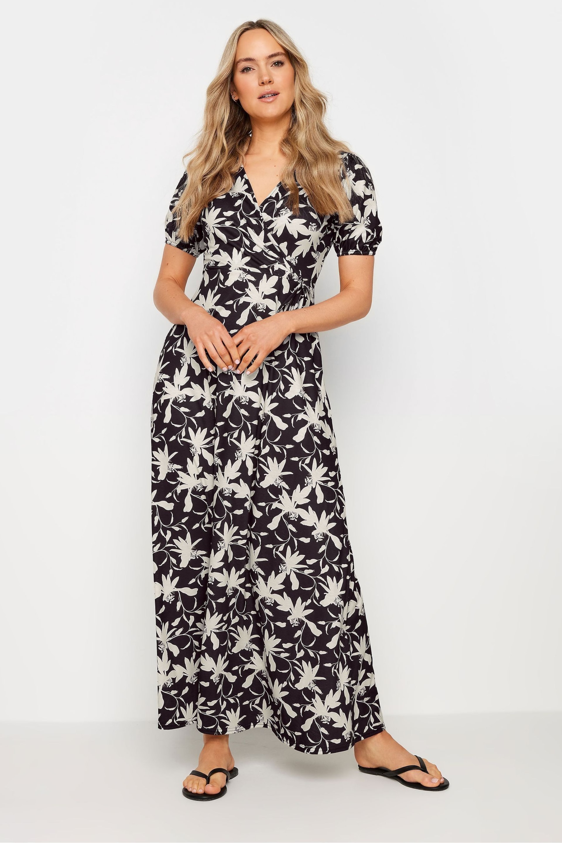 Long Tall Sally Black Floral Wrap Maxi Dress - Image 1 of 5