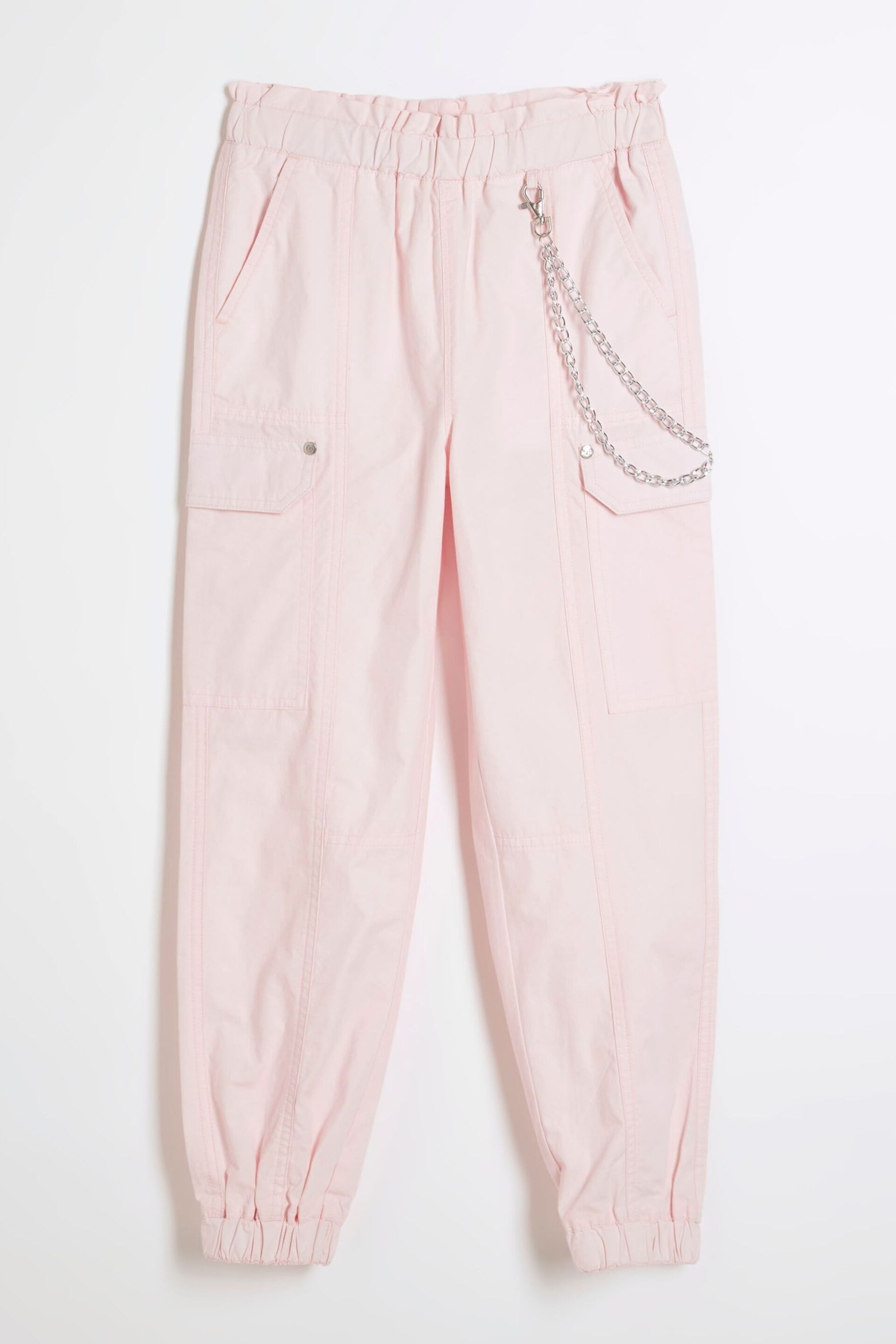 River Island Pink Girls Chain Trim Cargo Trousers - Image 1 of 3