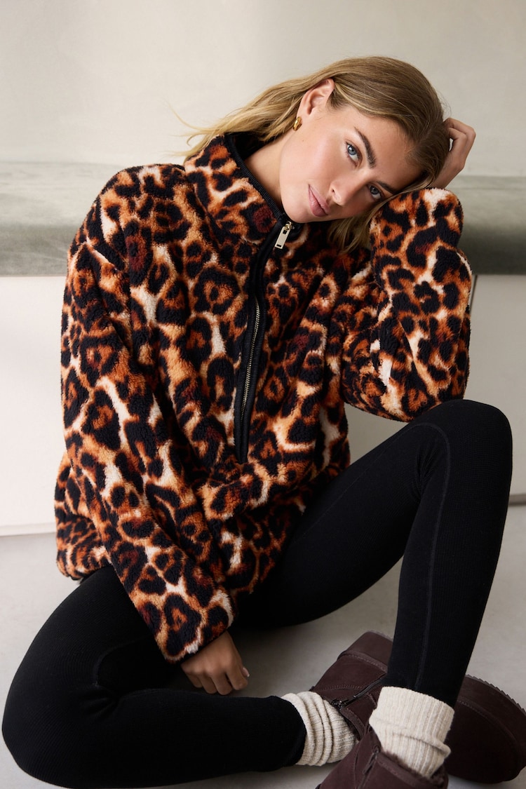 Animal Print Borg Half Zip Fleece - Image 1 of 9