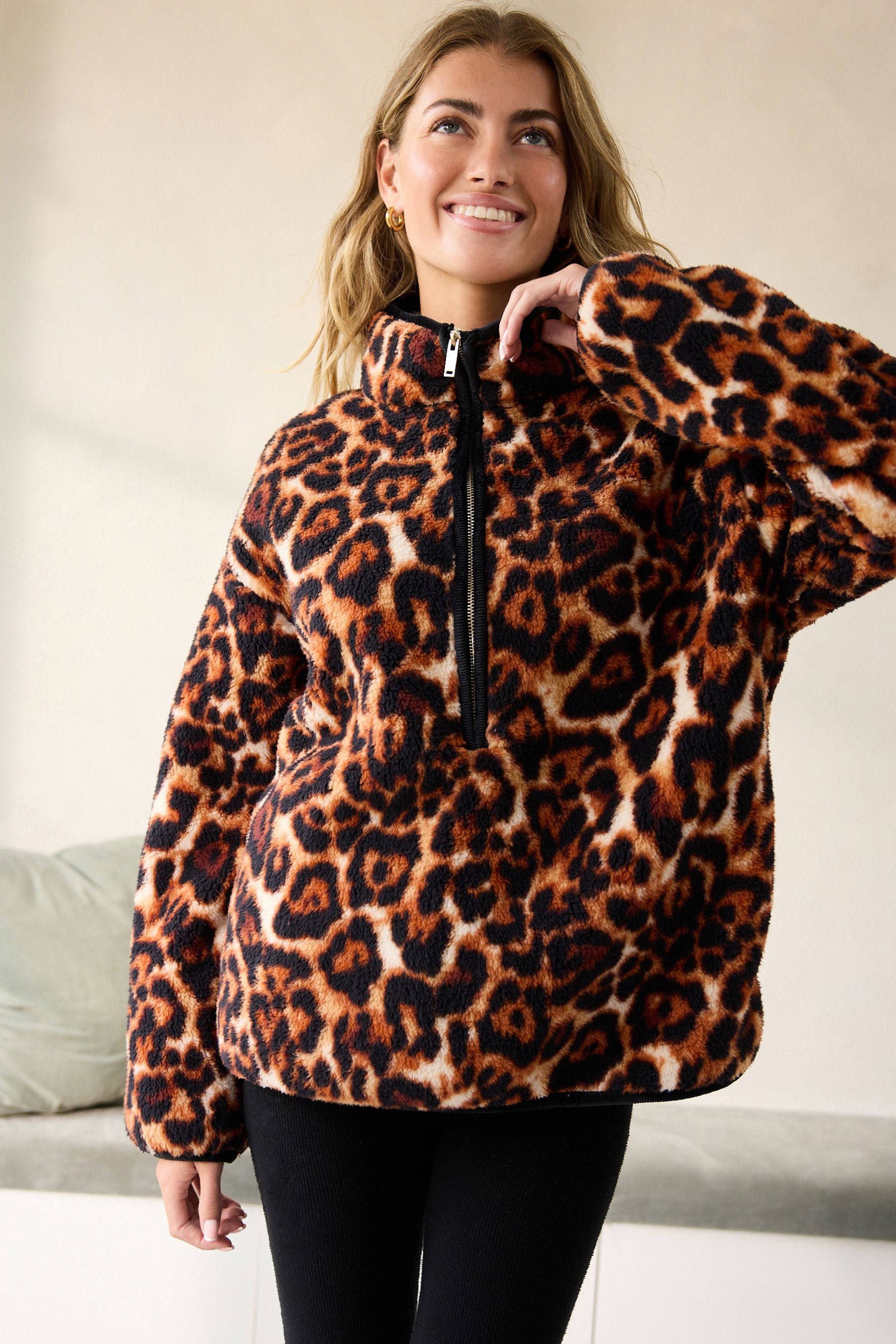 Buy Animal Print Borg Half Zip Fleece from the Next UK online shop