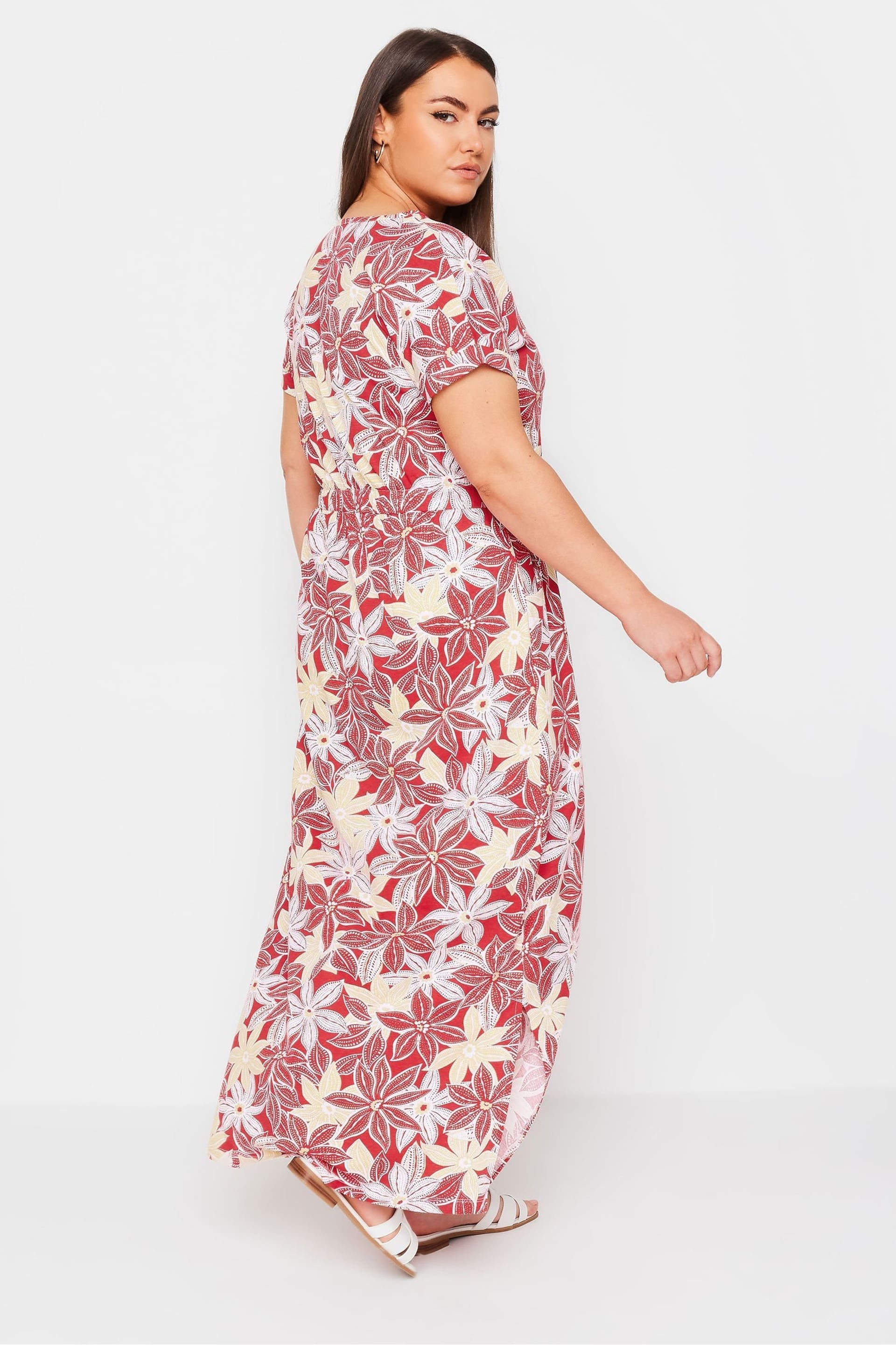 Yours Curve Red Side Split Drawcord Maxi Dress - Image 3 of 5