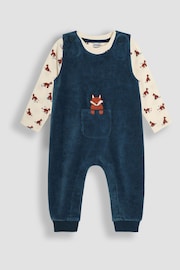 JoJo Maman Bébé Teal Fox Applique Pocket Velour Dungarees & Top Set - Image 1 of 6