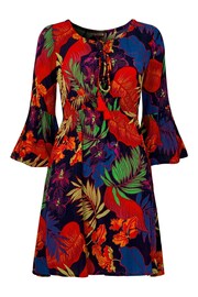 Joe Browns Blue Tropical Print Tie Neck Crinkle Holiday Tunic - Image 5 of 5