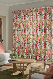 Pink/Green Floral 100% Cotton Eyelet Lined Curtains - Image 2 of 5