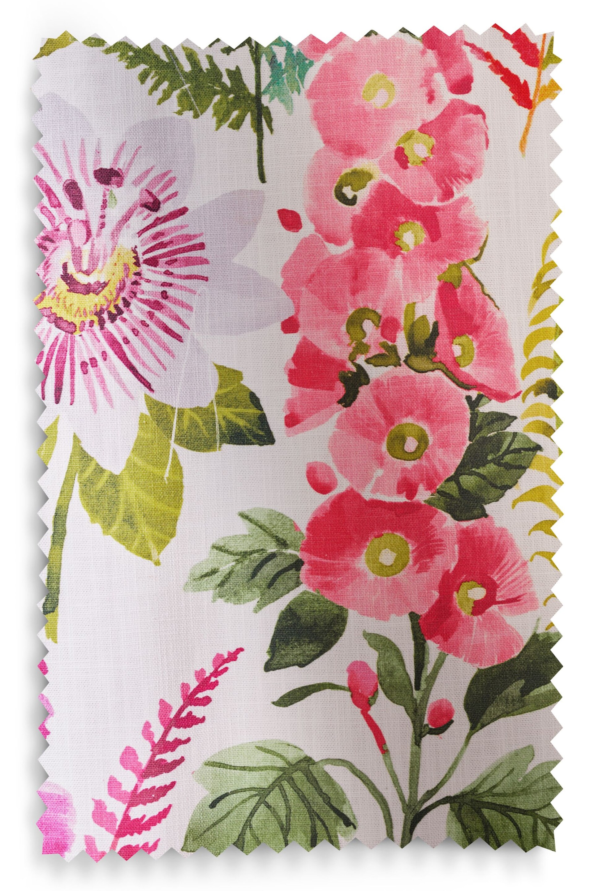 Pink/Green Floral 100% Cotton Eyelet Lined Curtains - Image 5 of 5