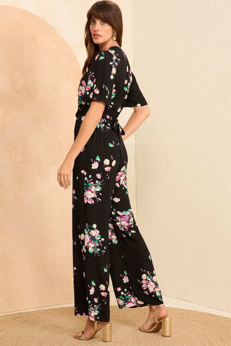 Love & Roses Black Floral Petite Printed Keyhole Wide Leg Jumpsuit - Image 4 of 4