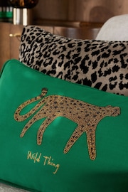 Dark Green Beaded Cheetah Velvet Cushion - Image 2 of 5