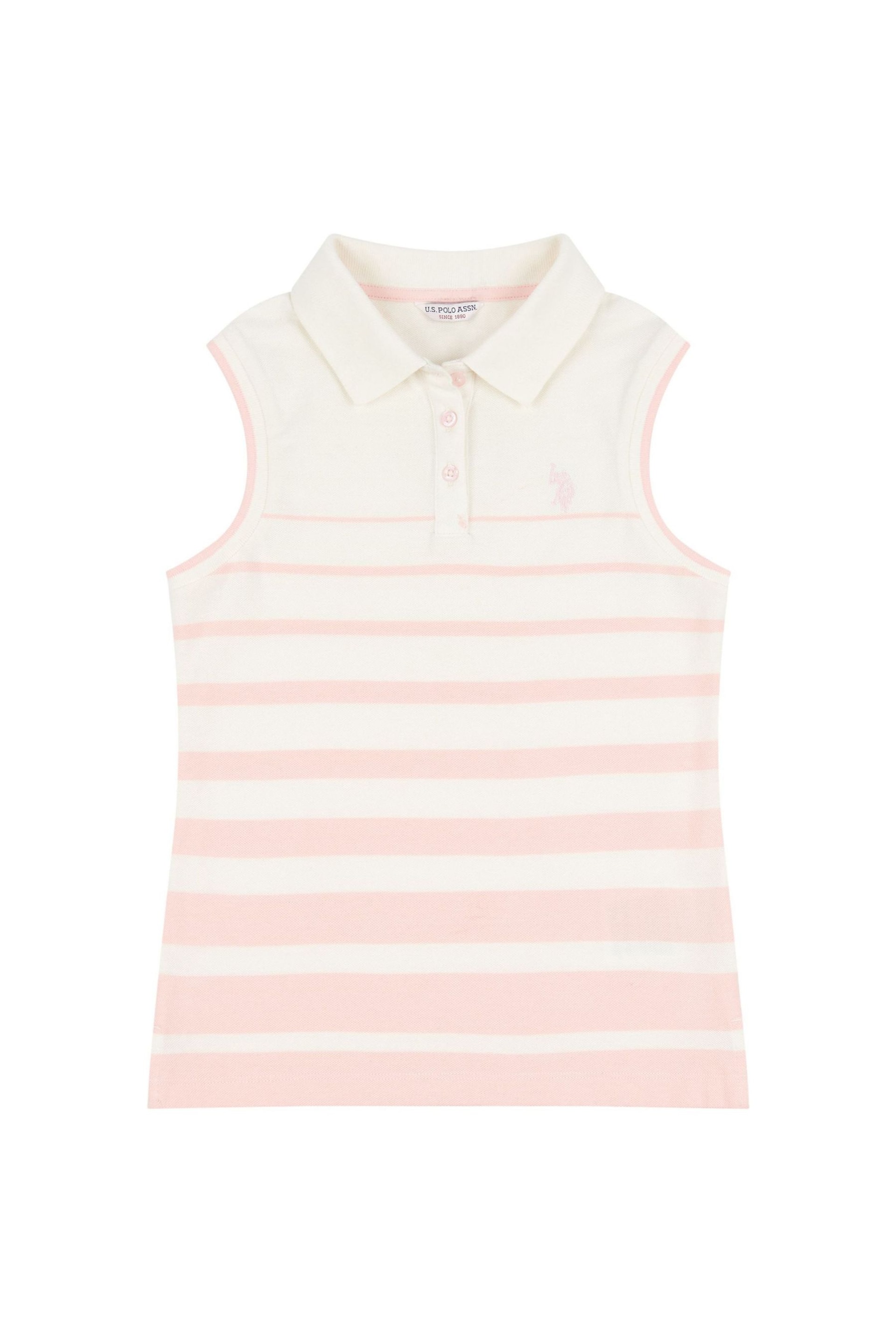 U.S. Polo Assn. Girls Natural Stripe Sleeveless Polo Shirt - Image 1 of 2
