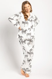 Chelsea Peers Cream Curve Zebra Button Up Pyjamas Set - Image 3 of 6