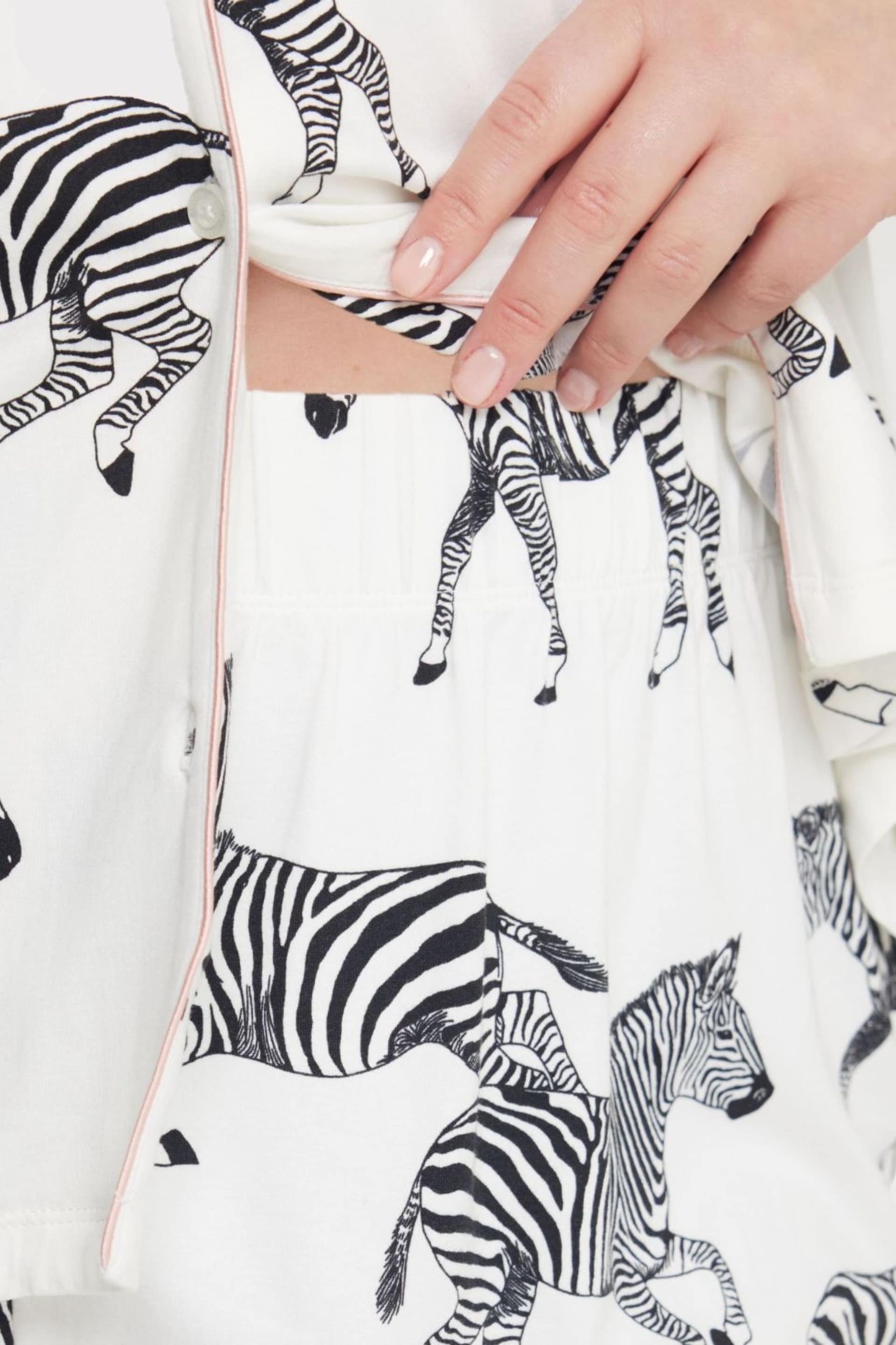 Chelsea Peers Cream Curve Zebra Button Up Pyjamas Set - Image 6 of 6