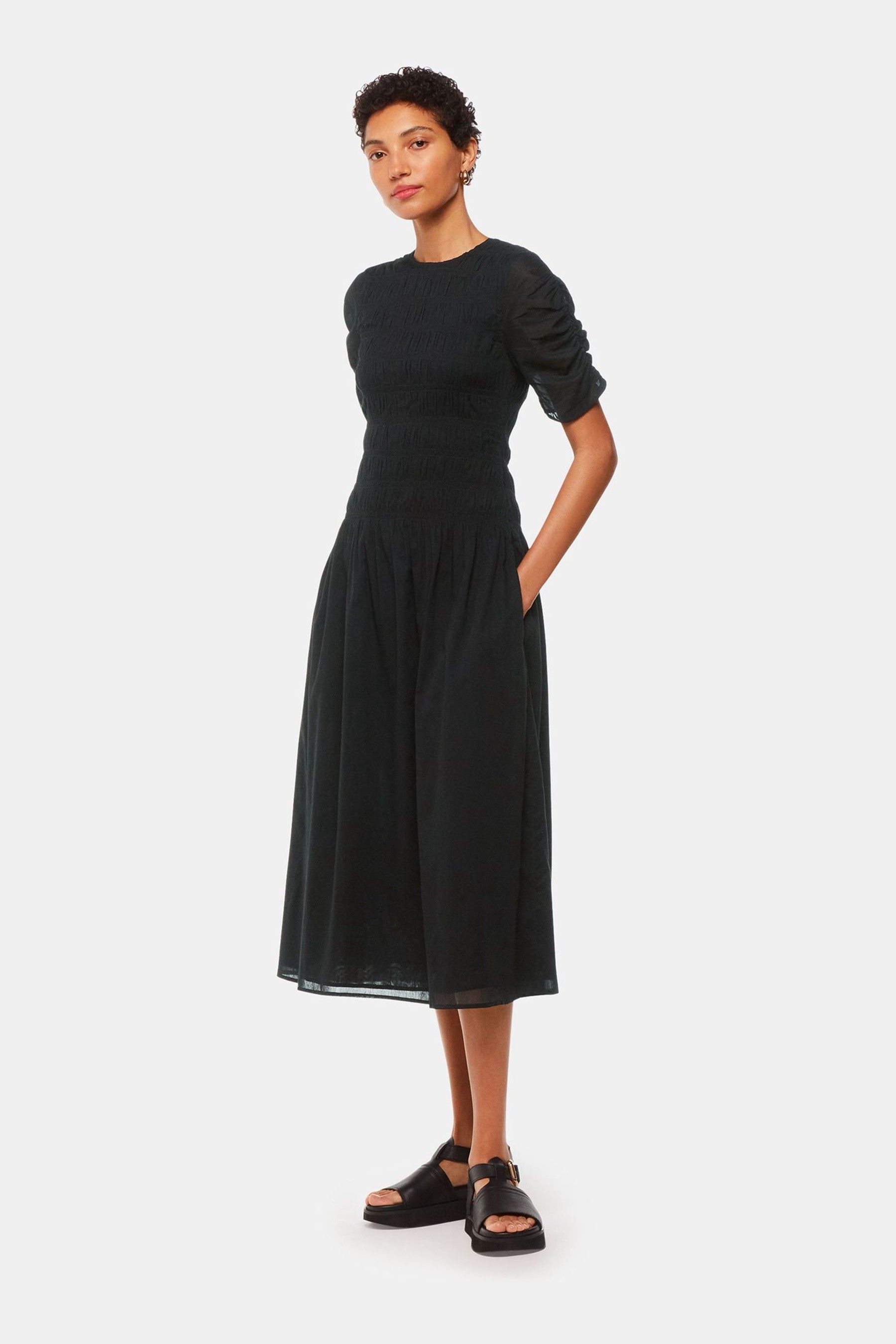Buy Whistles Black Petite 100 Cotton Smocked Avery Dress from Next Luxembourg