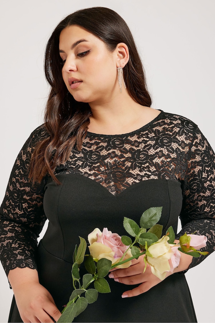 Yours Curve Black Lace Sweetheart Dress - Image 2 of 5