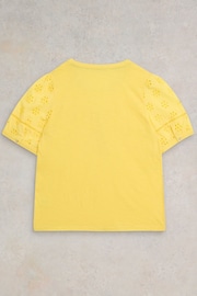 White Stuff Yellow 100% Cotton Bella Broderie Mix Top - Image 6 of 7