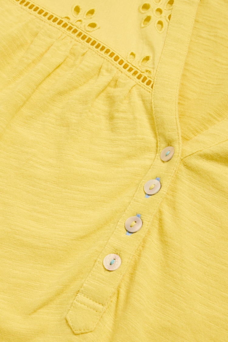 White Stuff Yellow 100% Cotton Bella Broderie Mix Top - Image 7 of 7