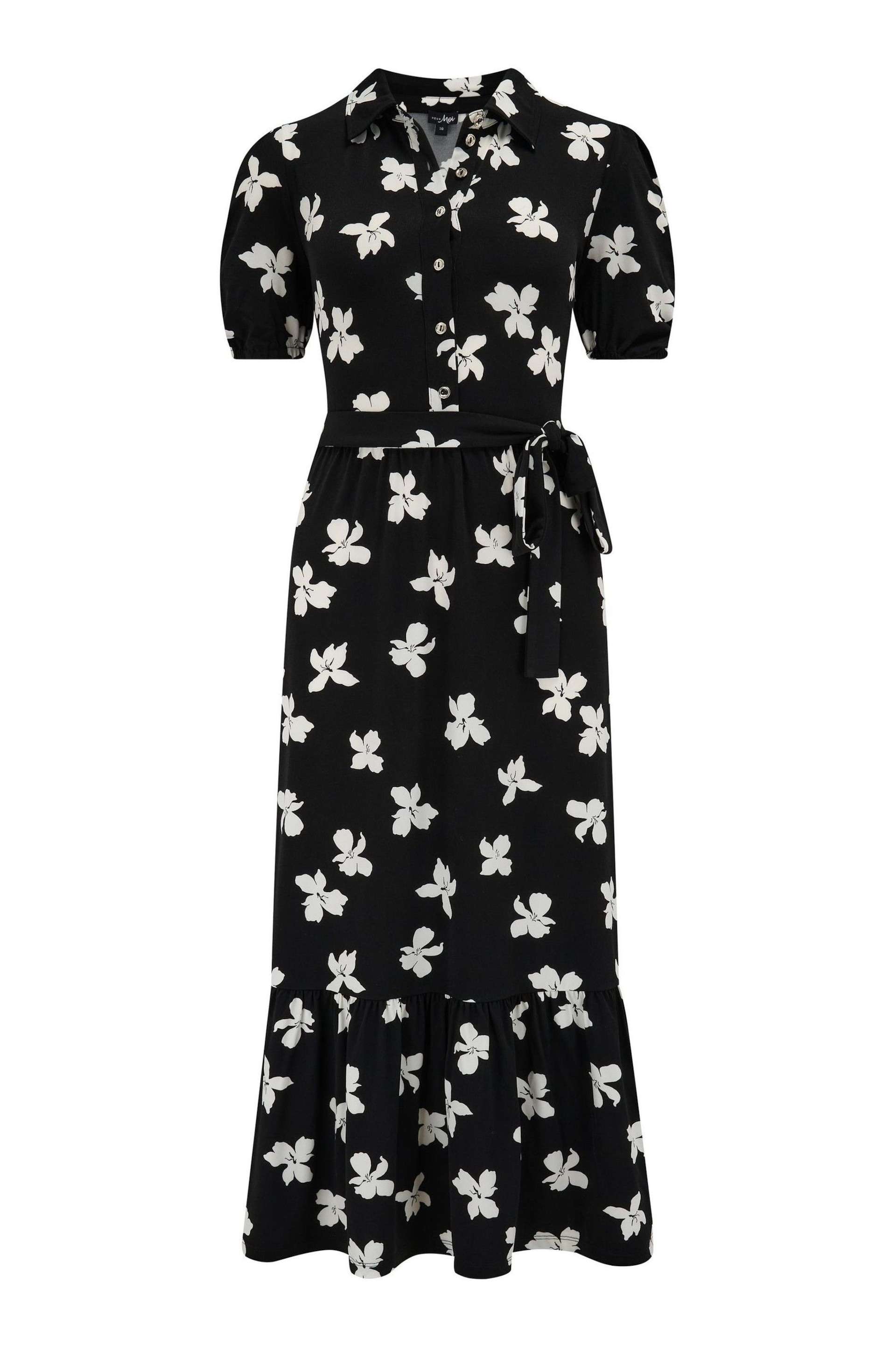 Pour Moi Black & White Jodie Fuller Bust Slinky Jersey Tiered Midi Shirt Dress - Image 3 of 4
