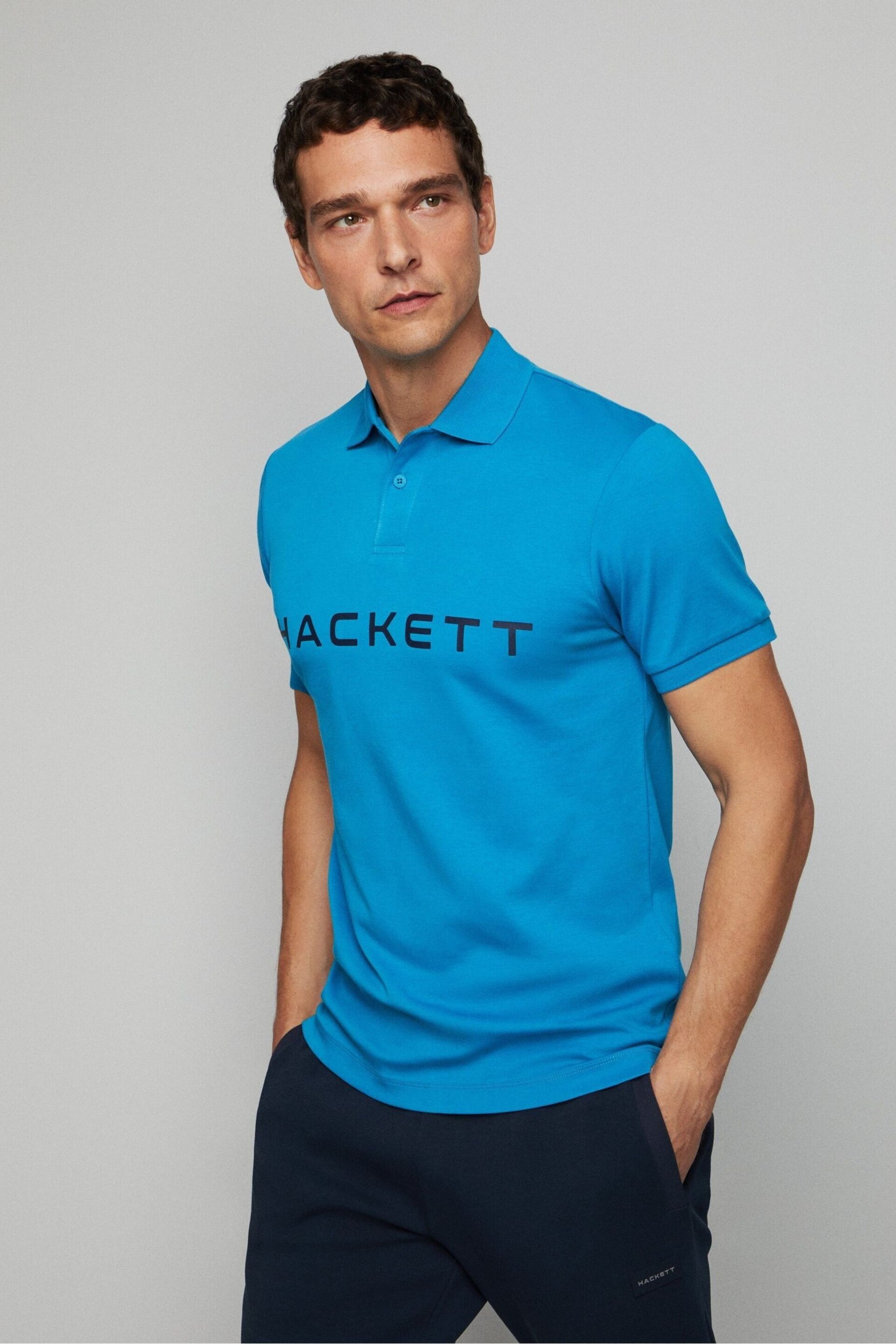 Hackett London Men Blue Short Sleeve Polo Shirt - Image 1 of 4