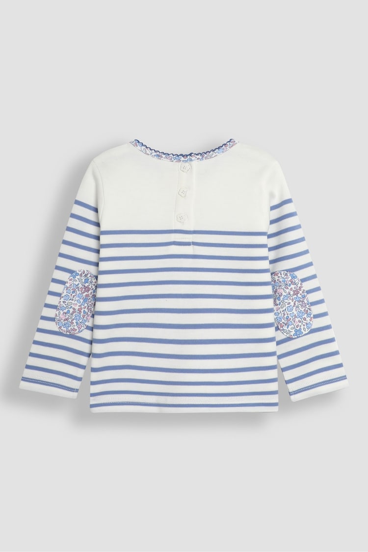 JoJo Maman Bébé Blue Swan Cotton Long Sleeve Pocket Breton Top - Image 2 of 3