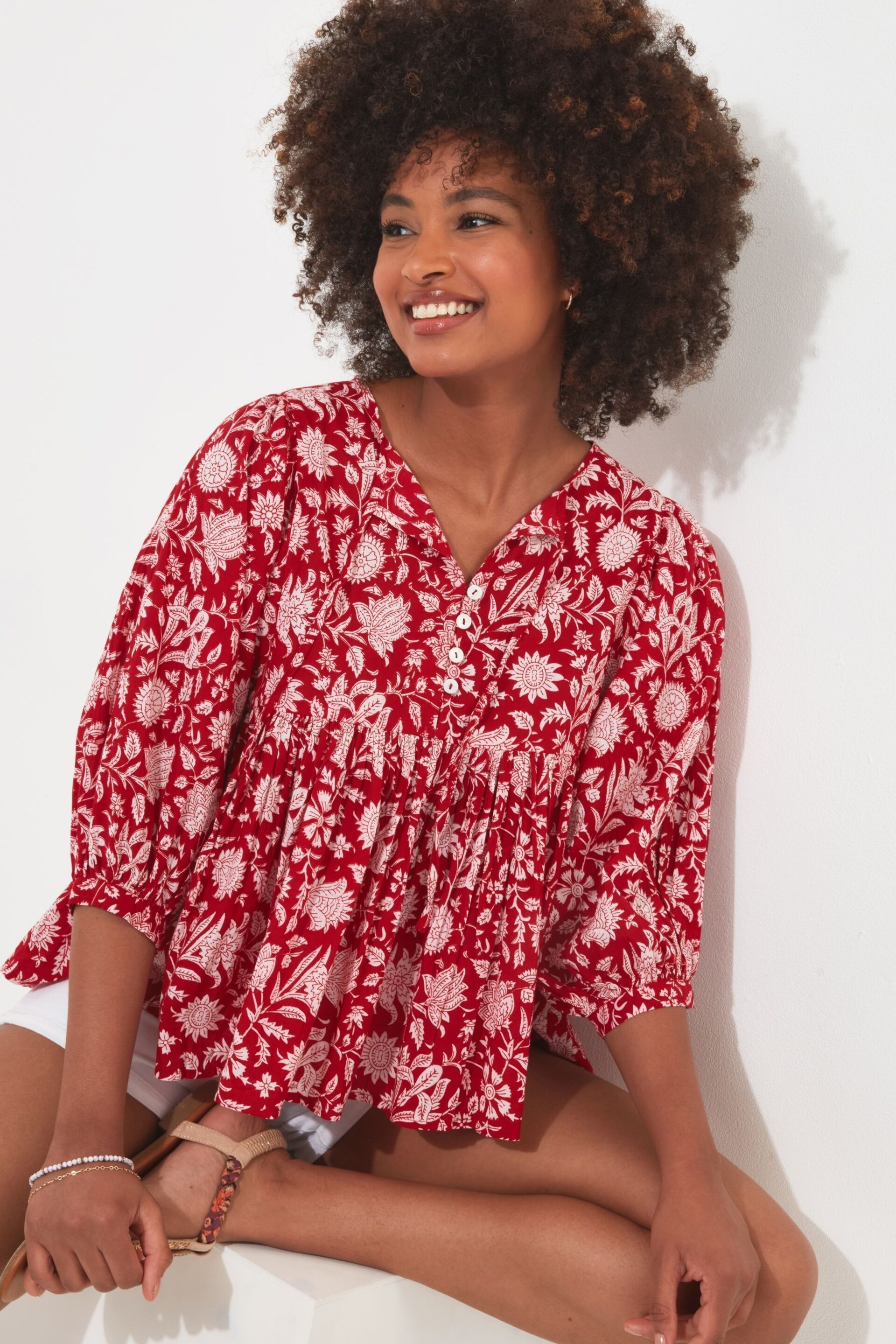 Joe Browns Red Oversized Floaty Floral Blouse - Image 1 of 5