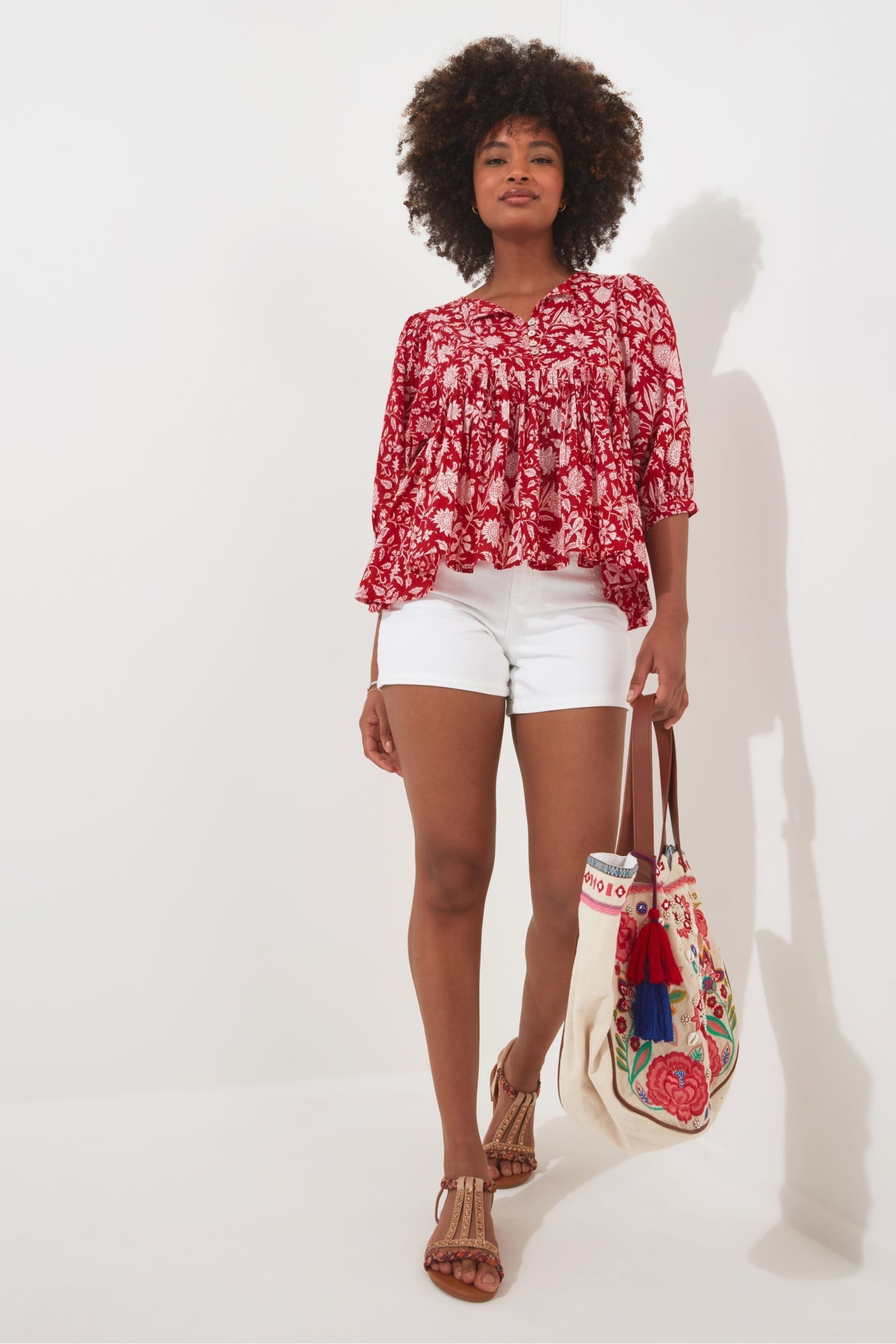 Joe Browns Red Oversized Floaty Floral Blouse - Image 2 of 5