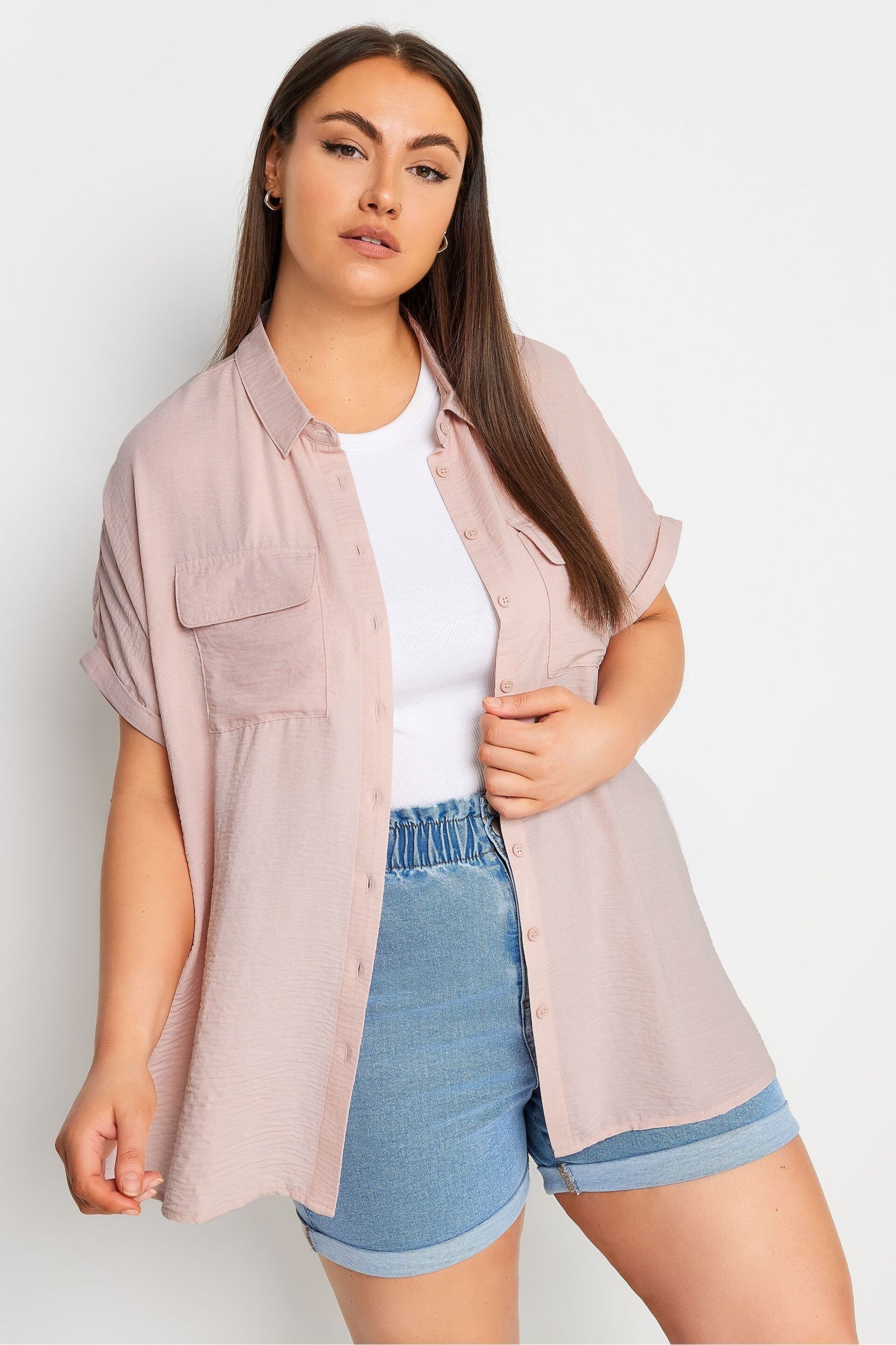 Yours Curve Pink Utility Shirt - Image 2 of 5
