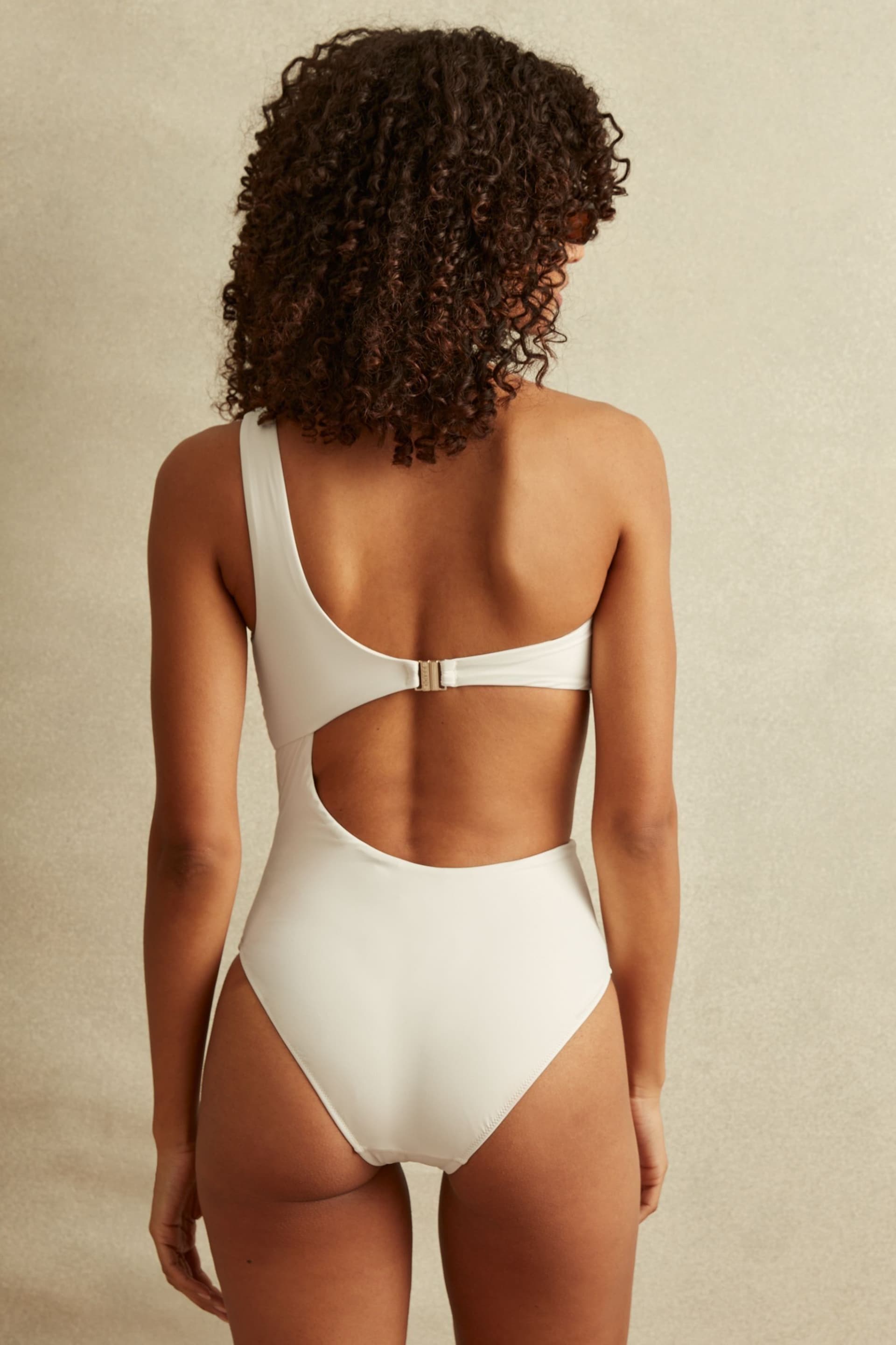 Reiss White Celia Asymmetric Cut-Out Swimsuit - Image 4 of 6