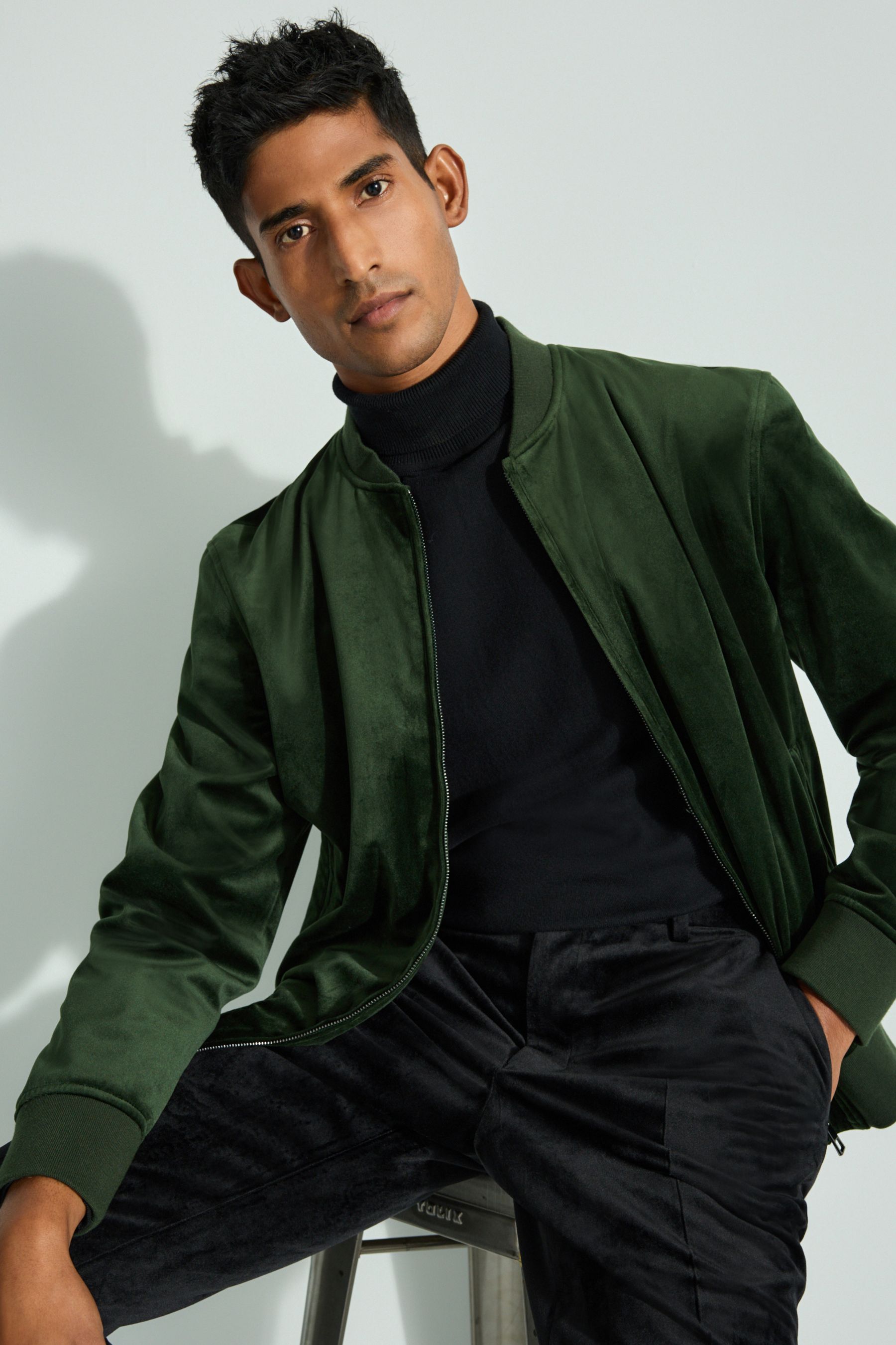 Green velvet bomber jacket outlet