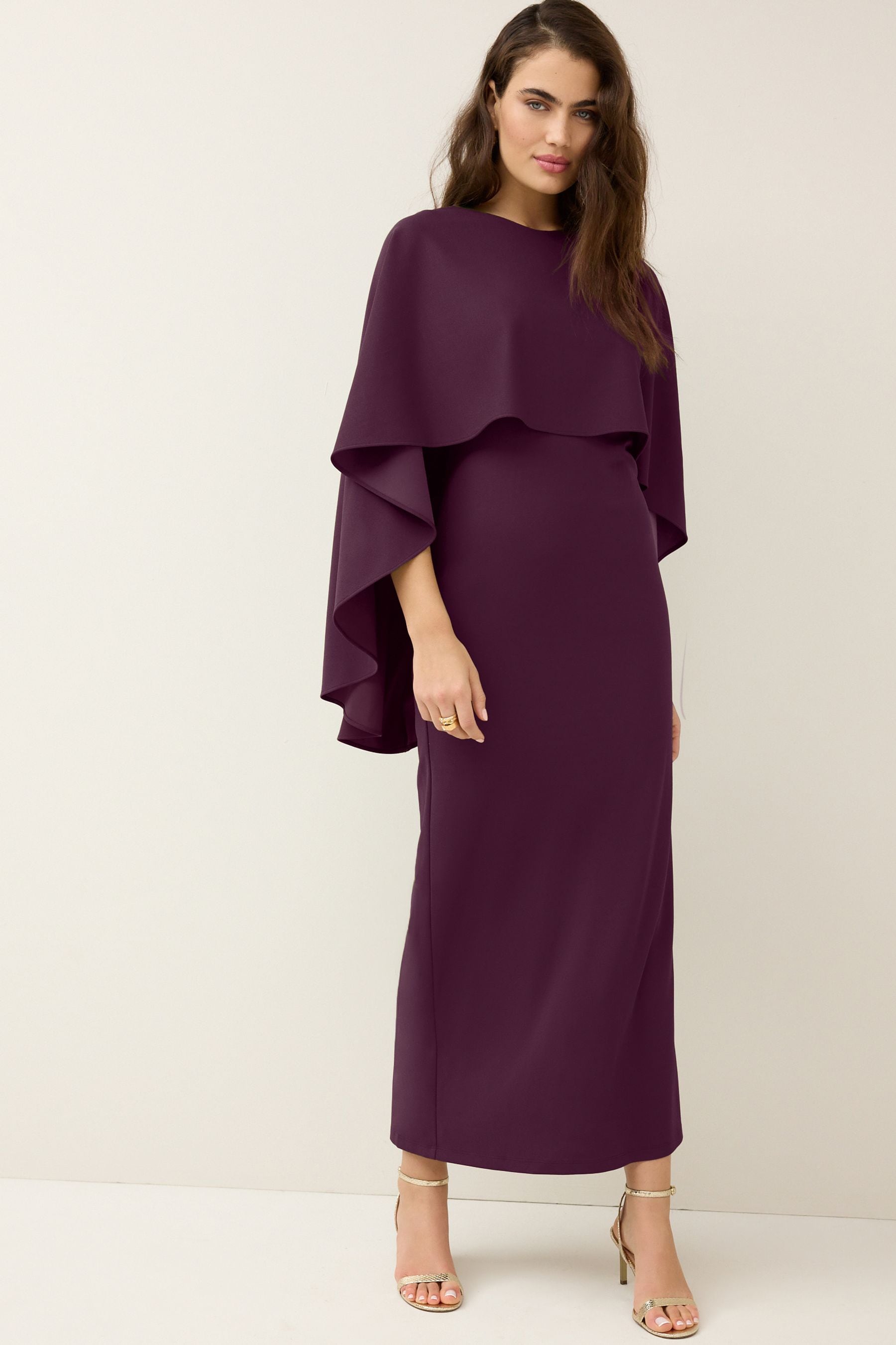 Buy Burgundy Red Cape Detail Maxi Dress from the Next UK online shop