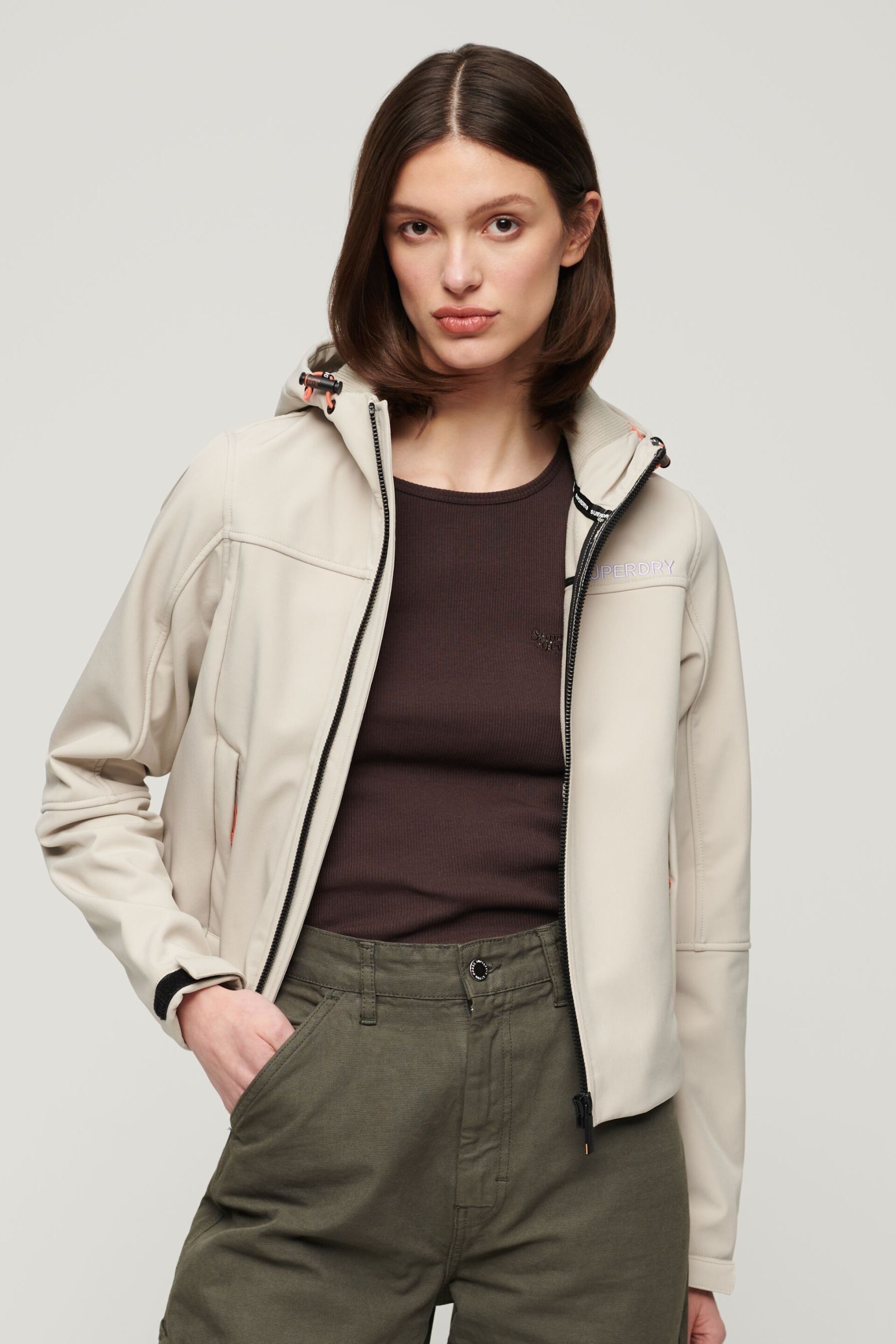 Superdry Nude Hooded Soft Shell Trekker Jacket - Image 1 of 4