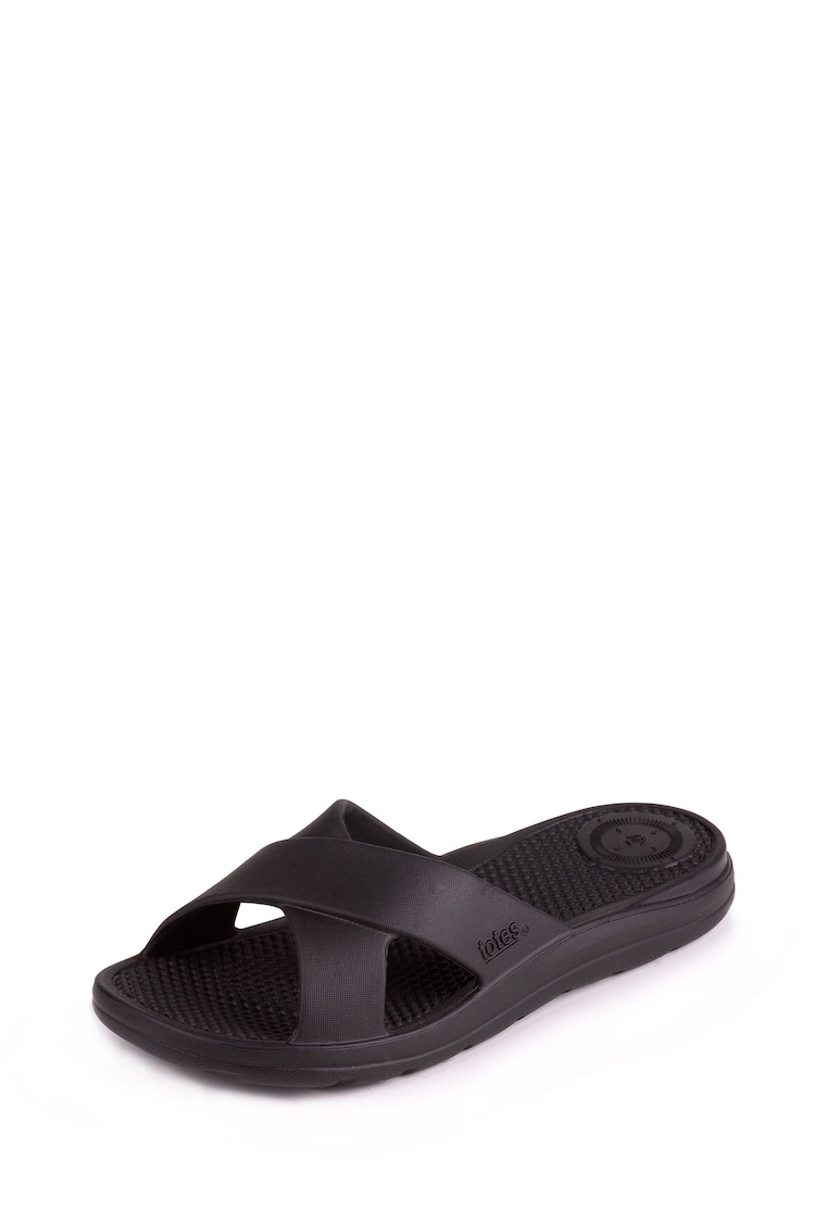 Totes Black Ladies Bounce Cross Slider Sandals - Image 1 of 5