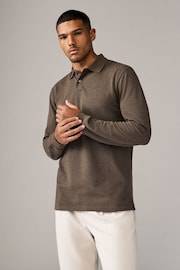 Brown Marl Long Sleeve Pique Polo Shirt - Image 2 of 8