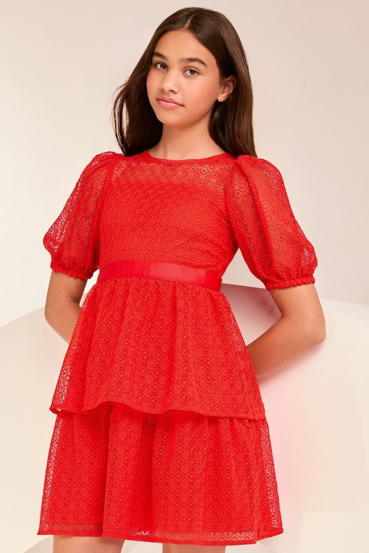 Buy Lipsy Red Lace Puff Sleeve Occasion Dress (5-16yrs) from the Next ...