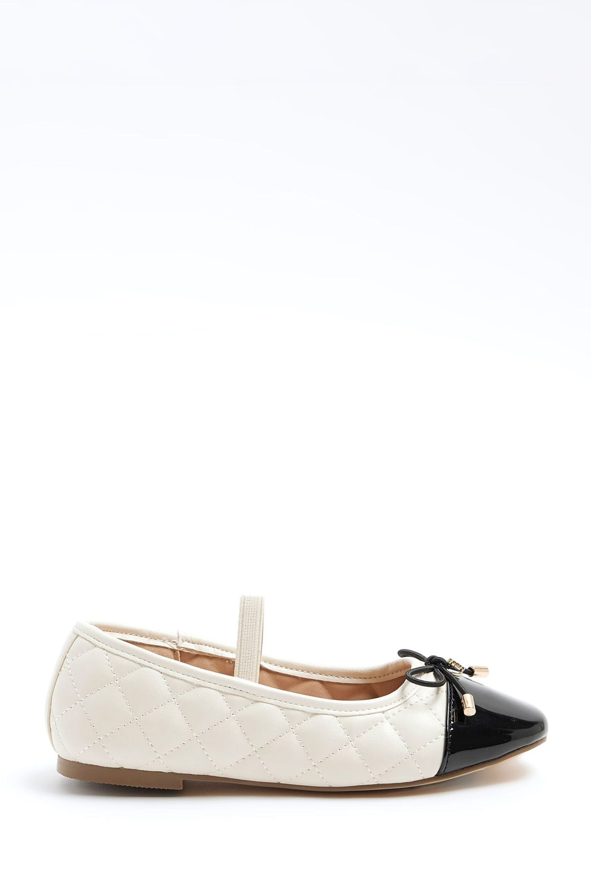 River Island Cream Girls Quilted Bow Ballerina - Image 1 of 4