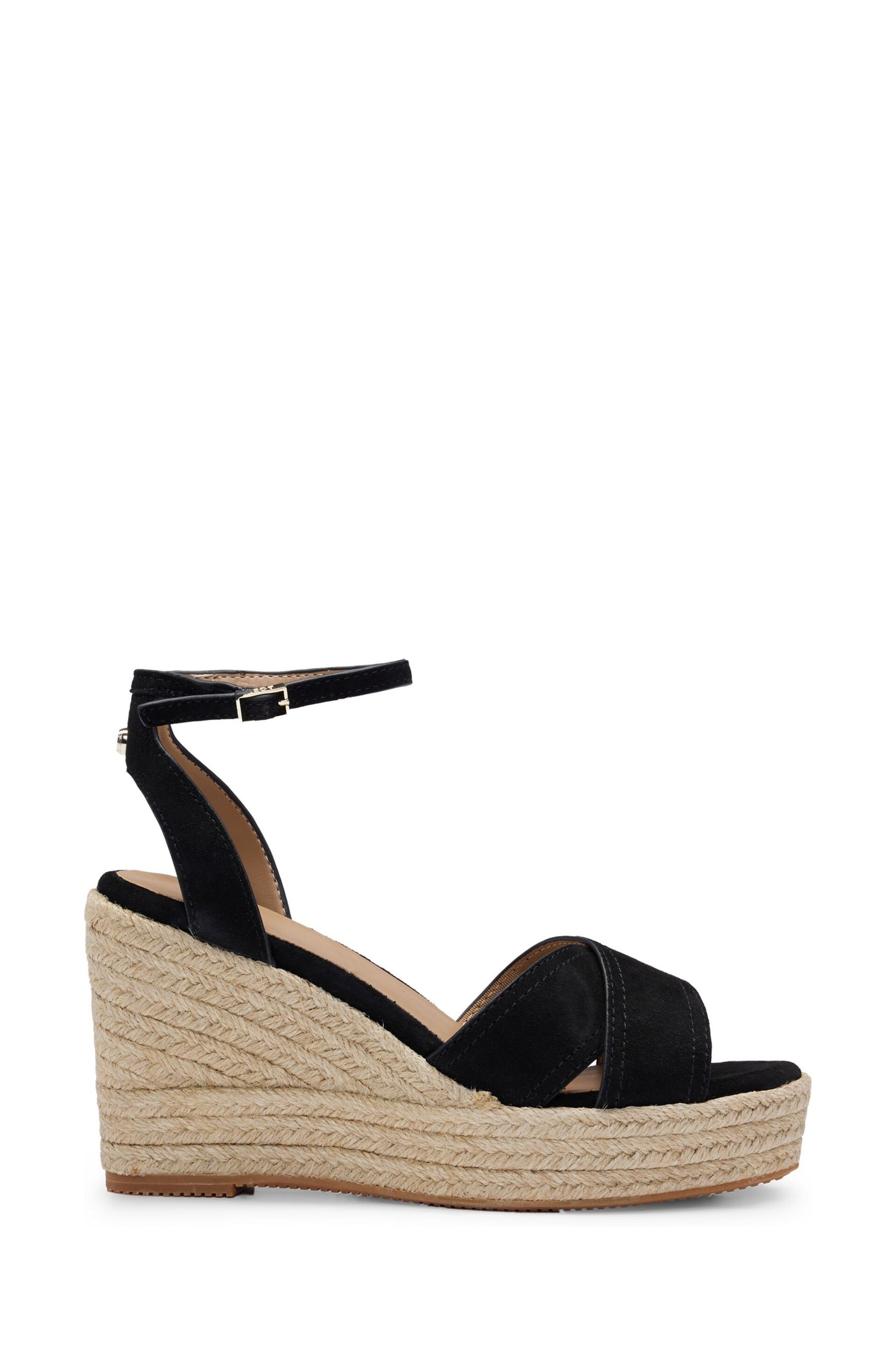 BOSS Black Suede Wedge Sandals With Ankle Strap - Image 1 of 4