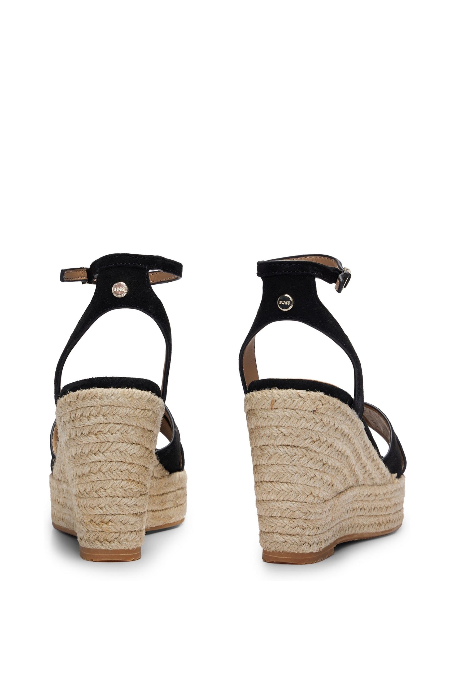 BOSS Black Suede Wedge Sandals With Ankle Strap - Image 3 of 4