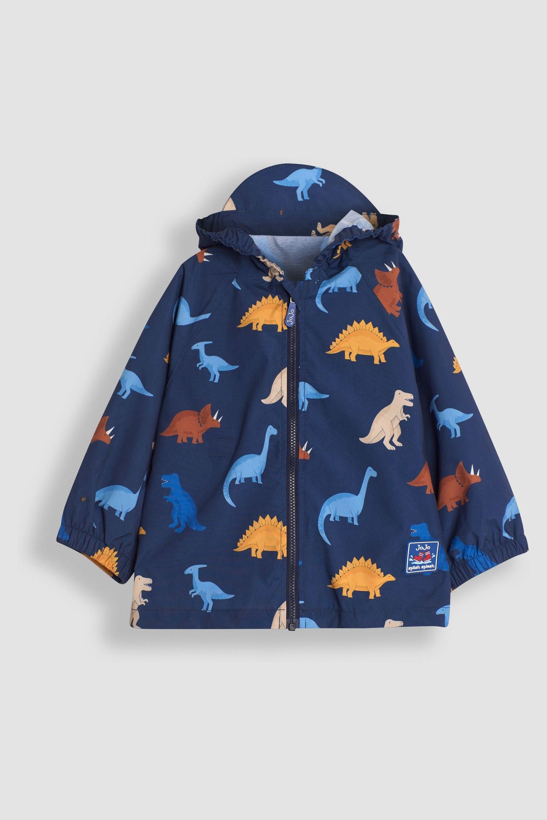 JoJo Maman Bebe Blue Dinosaur Pack Away Rain Jacket 1.5 2 Yrs Girls
