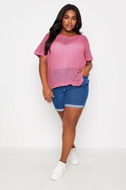 Pink YOURS Curve Pink Boxy Crochet Top - Image 2 of 5