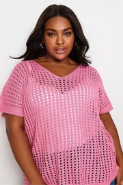 Pink YOURS Curve Pink Boxy Crochet Top - Image 4 of 5
