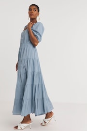 JD Williams Blue 100% Cotton Volume Maxi Smock Dress - Image 3 of 4