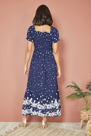 Mela Blue Spot And Floral Print Border Ruched Midi Dress - Image 2 of 4