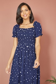 Mela Blue Spot And Floral Print Border Ruched Midi Dress - Image 3 of 4