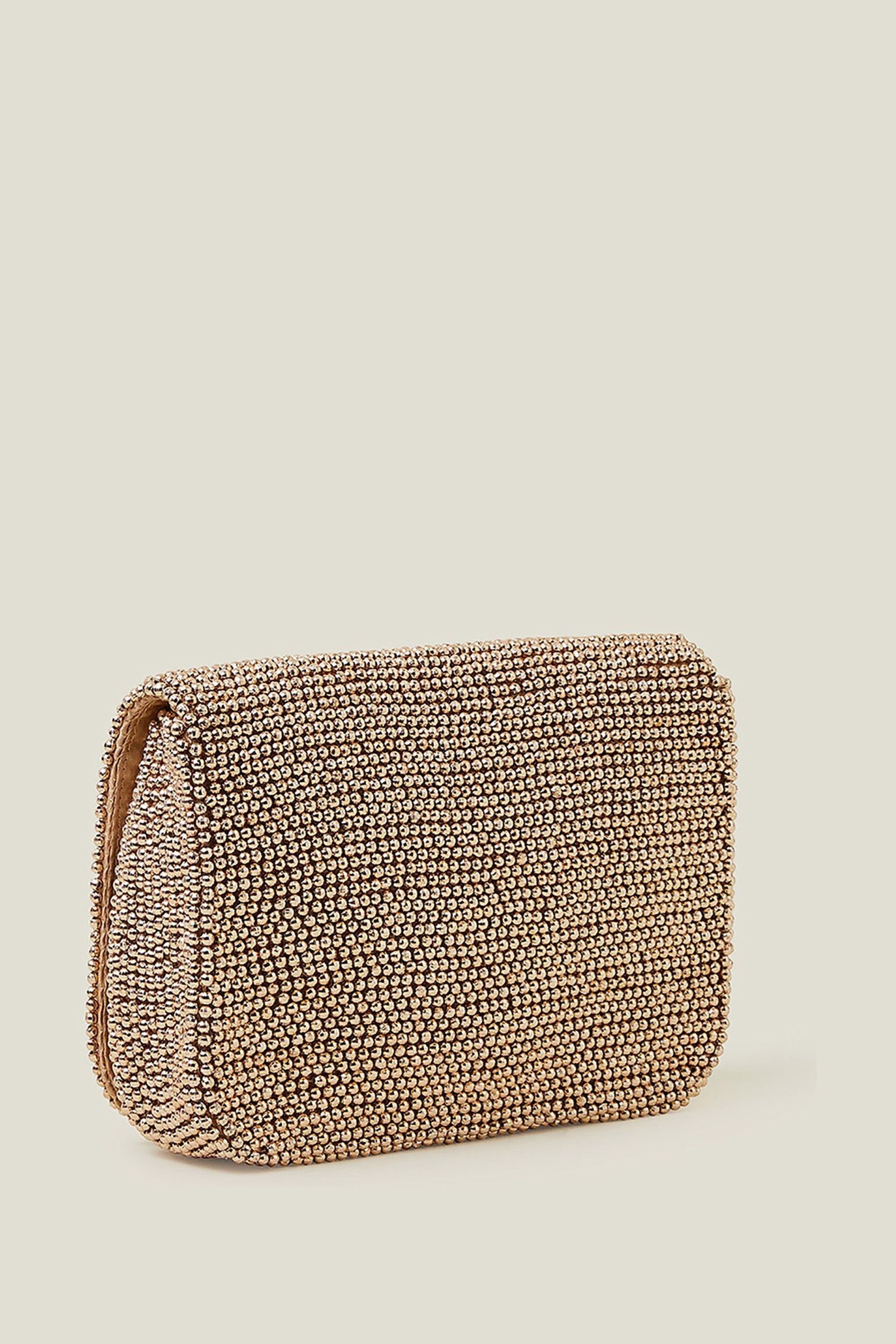 Accessorize Gold Fold Over Beaded Clutch Bag - Image 3 of 4